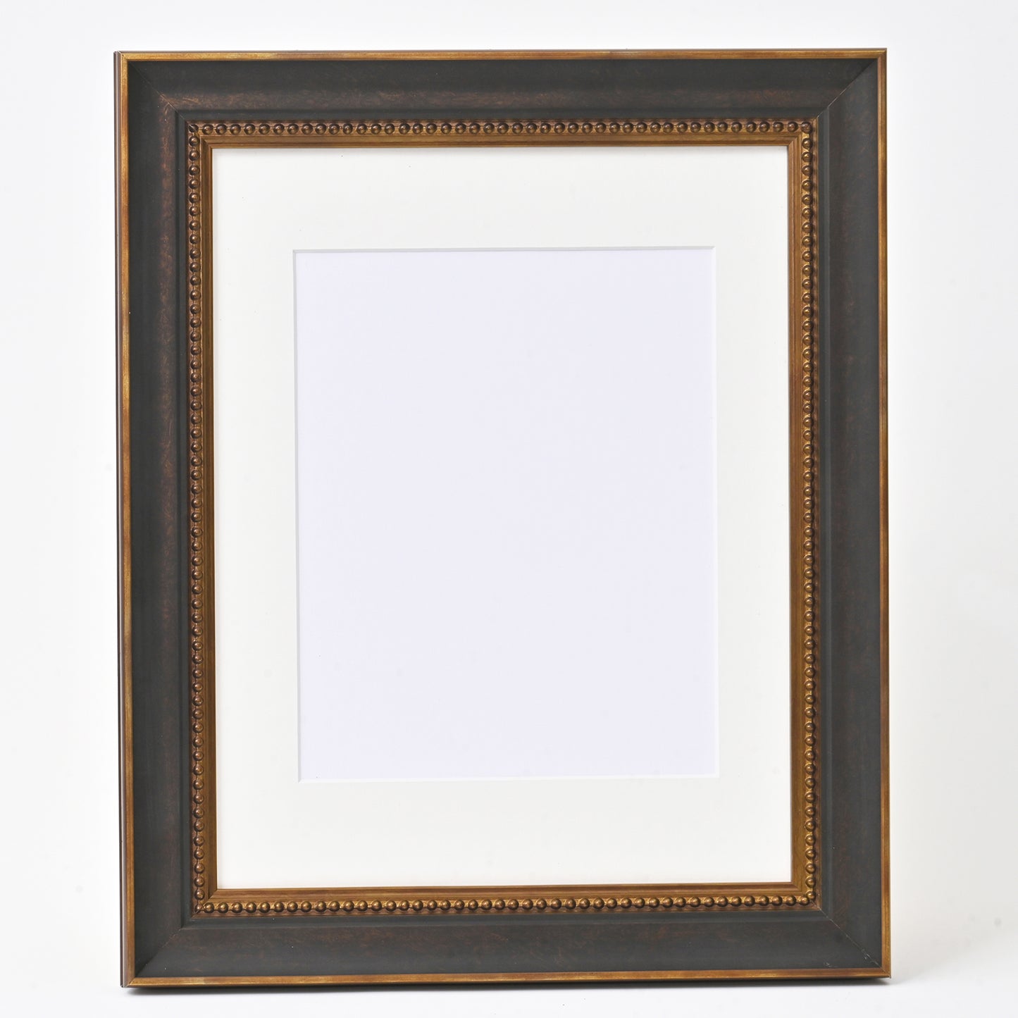 Oxidized Black and Bronze Ornate Frame With Gold Beaded Lip