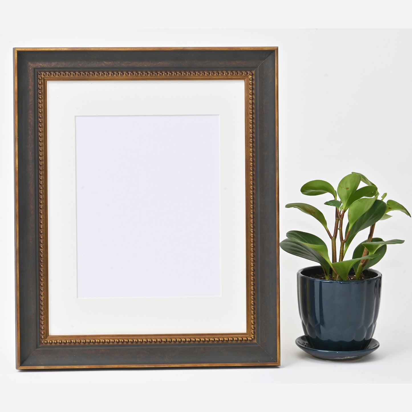 Oxidized Black and Bronze Ornate Frame With Gold Beaded Lip