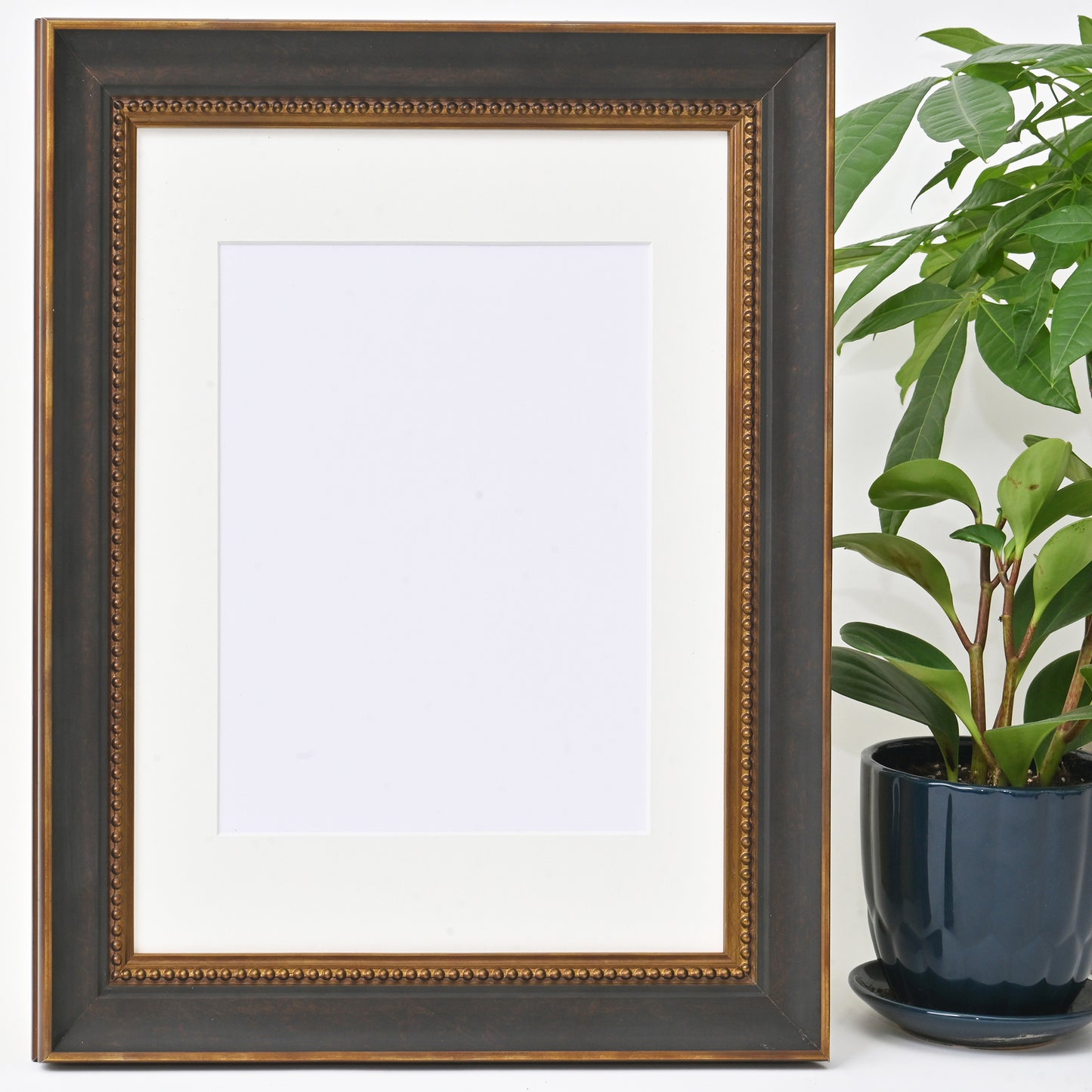 Oxidized Black and Bronze Ornate Frame With Gold Beaded Lip