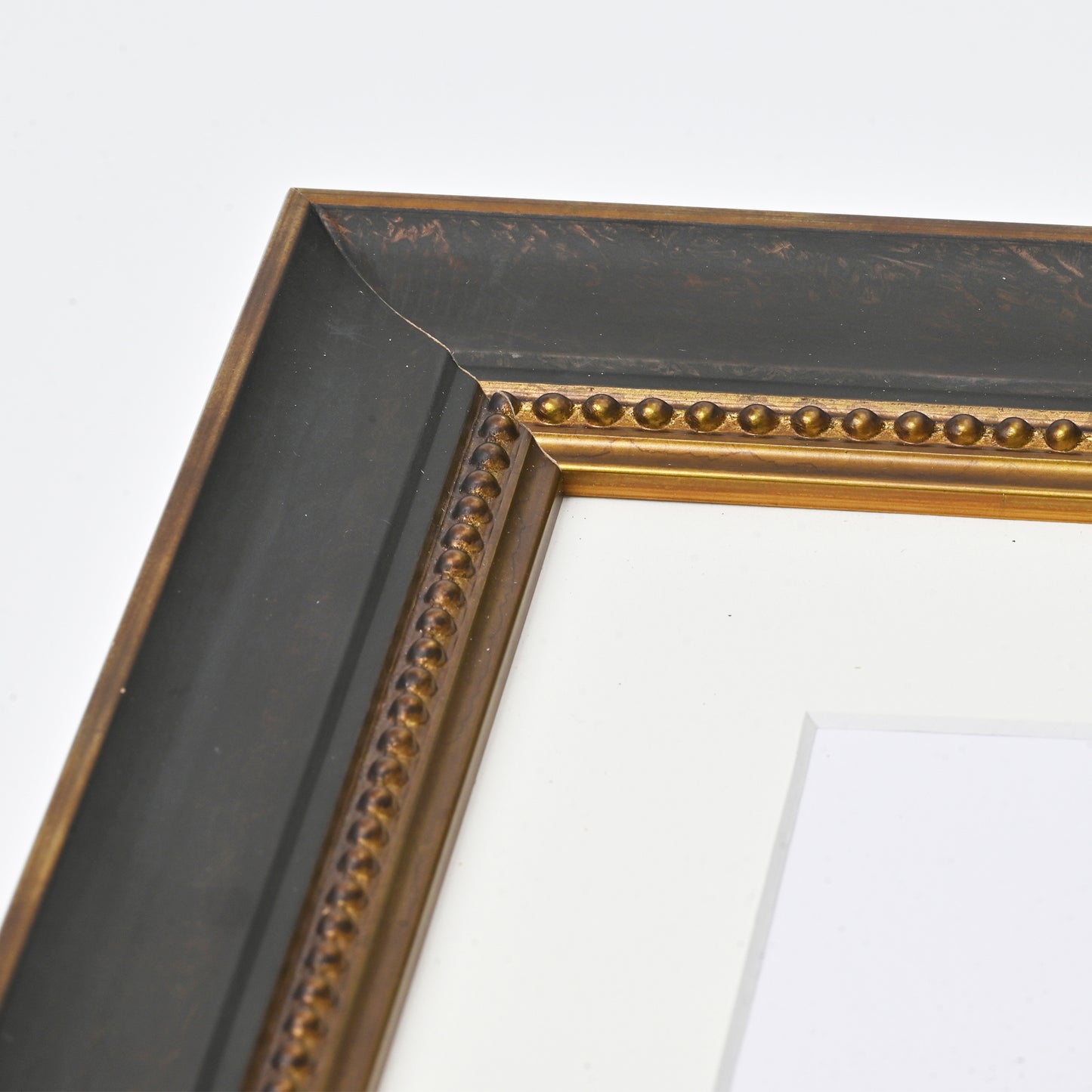 Oxidized Black and Bronze Ornate Frame With Gold Beaded Lip