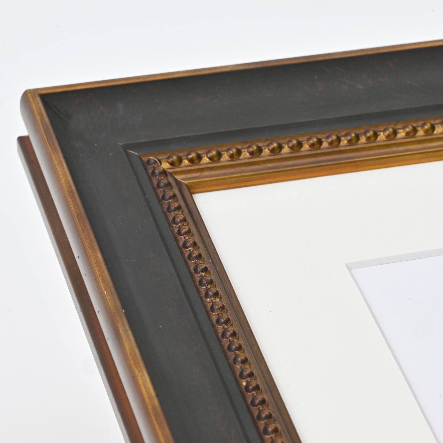 Oxidized Black and Bronze Ornate Frame With Gold Beaded Lip