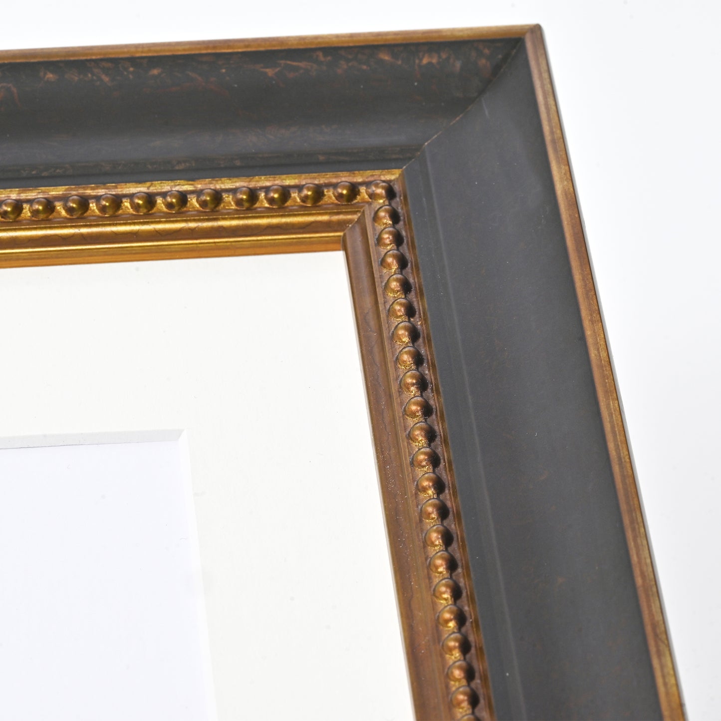 Oxidized Black and Bronze Ornate Frame With Gold Beaded Lip