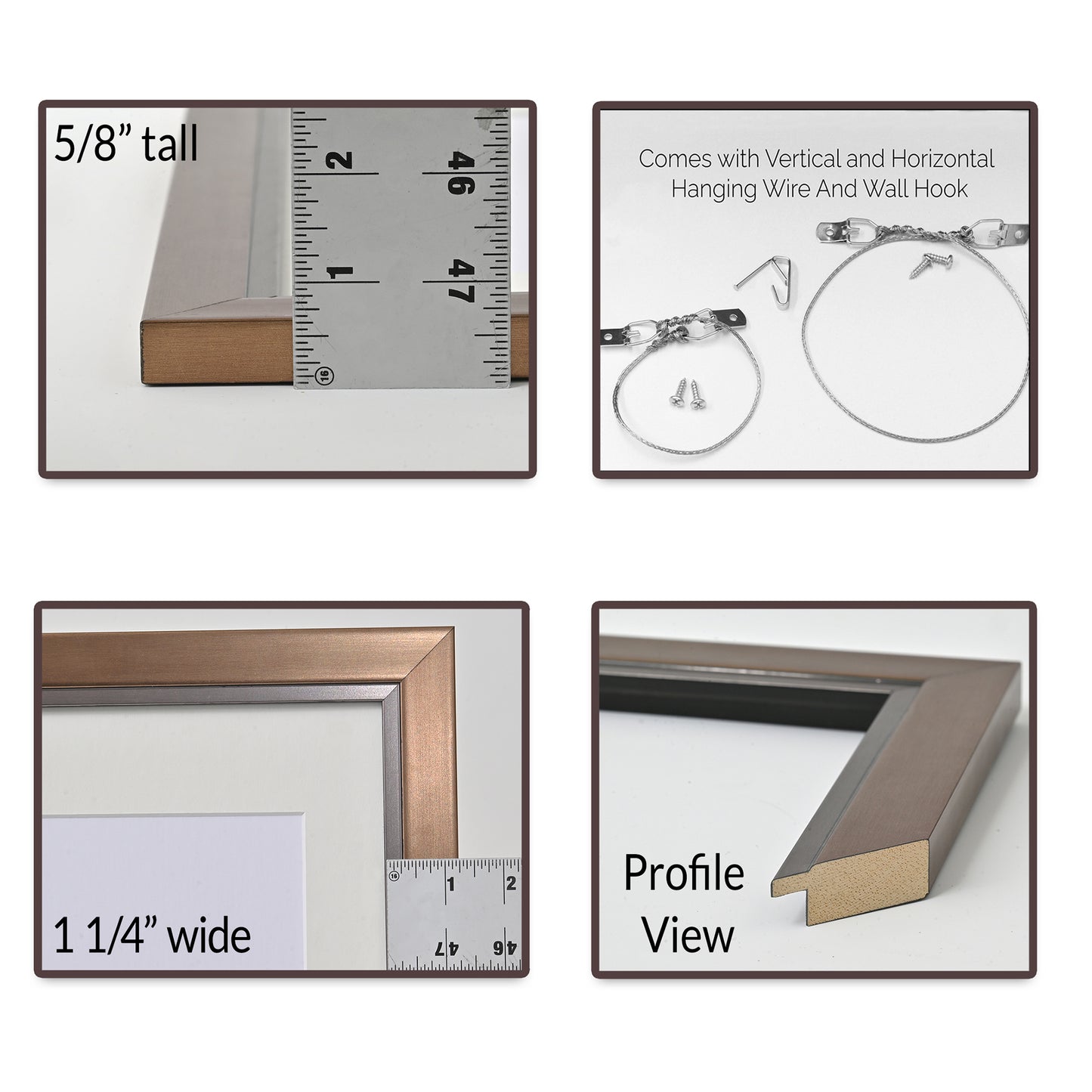 Metallic Bronze-Gold Picture Frame on Step Profile With Dark Iron Lip