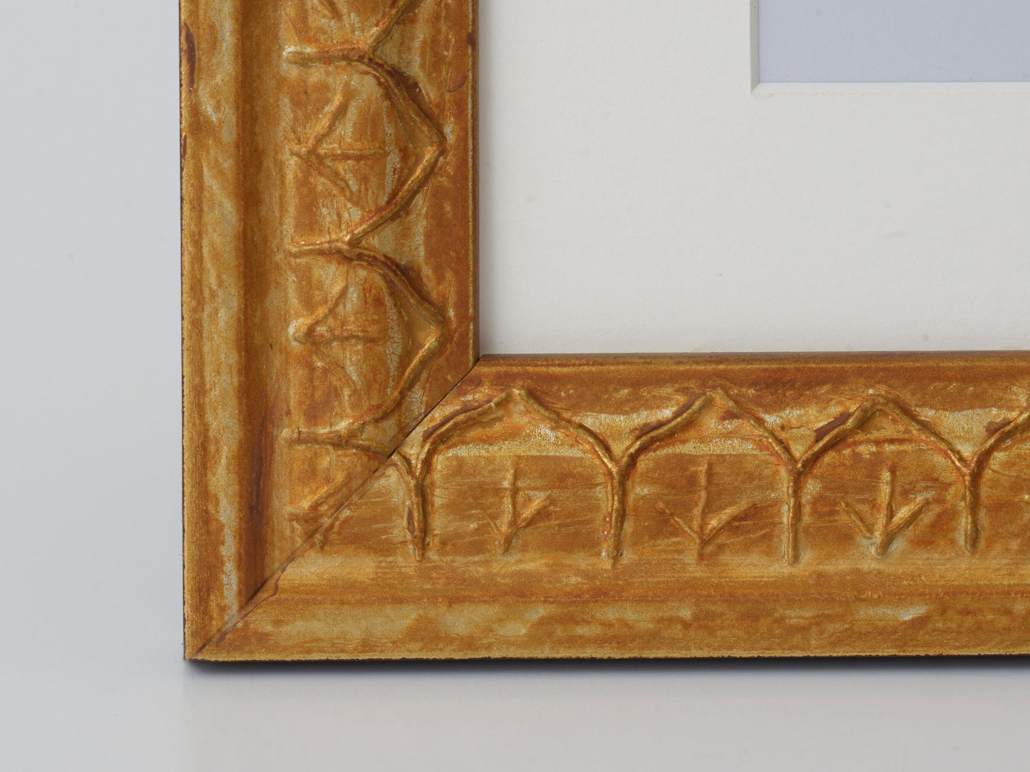 Gold With Primitive Arrow Pattern. Distressed with White Rub