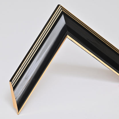 Glossy Black Finish Graduation Frame with Gold Lines on a Classic Rounded Profile