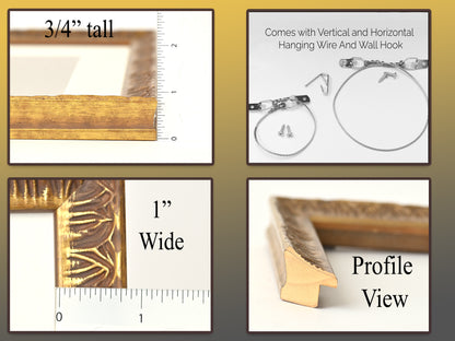 Ornate Gothic Patterned Frame With Distressed Gold Finish On Scoop Profile