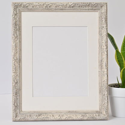 Rustic White Painted Frame on Ornate Profile