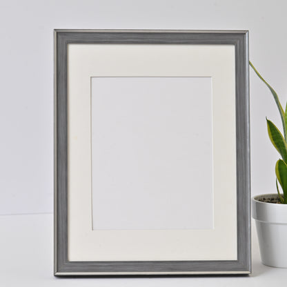 Grey Wood Frame with Raised Silver Trim and Black Edge