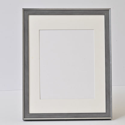 Grey Wood Frame with Raised Silver Trim and Black Edge