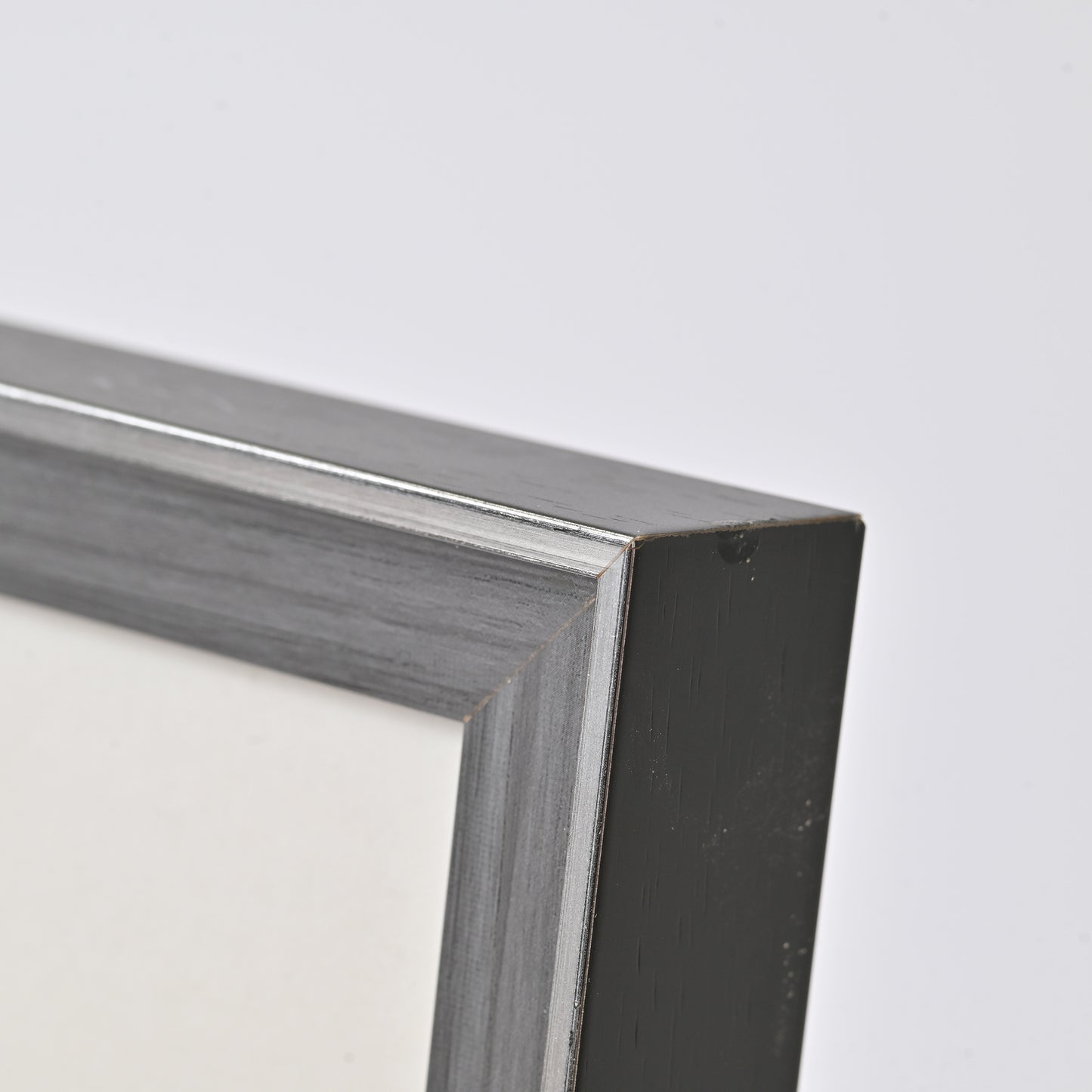 Grey Wood Frame with Raised Silver Trim and Black Edge