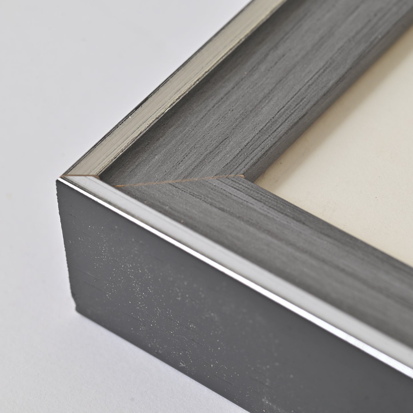 Grey Wood Frame with Raised Silver Trim and Black Edge