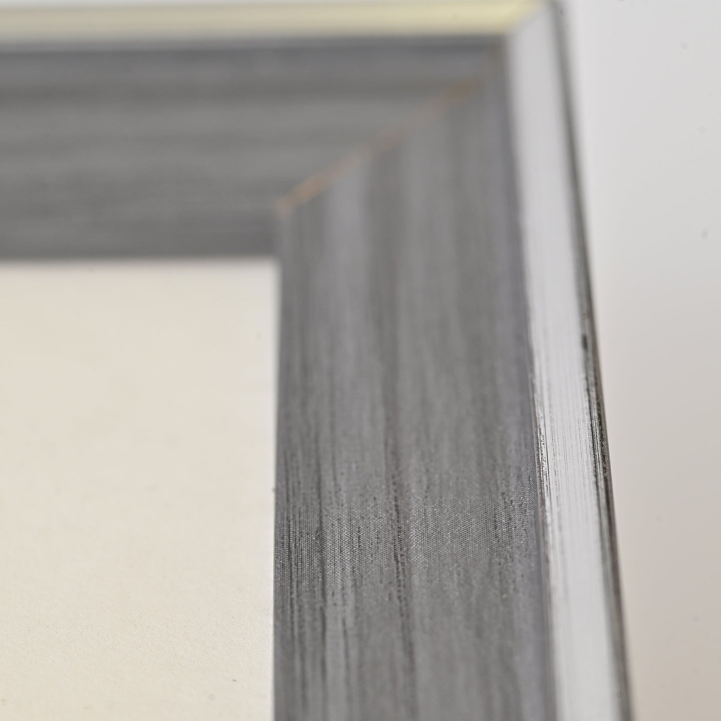 Grey Wood Frame with Raised Silver Trim and Black Edge