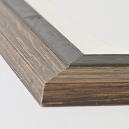 Angled Profile Frame With Iron-Colored Rivet Design on Stained Pine Veneer