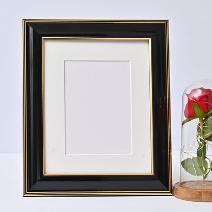 Glossy Black Finish With Gold Lines On A Classic Rounded Profile