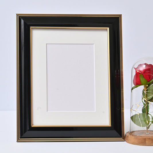 Glossy Black Finish With Gold Lines On A Classic Rounded Profile