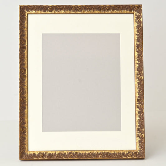 Ornate Gothic Patterned Frame With Distressed Gold Finish On Scoop Profile