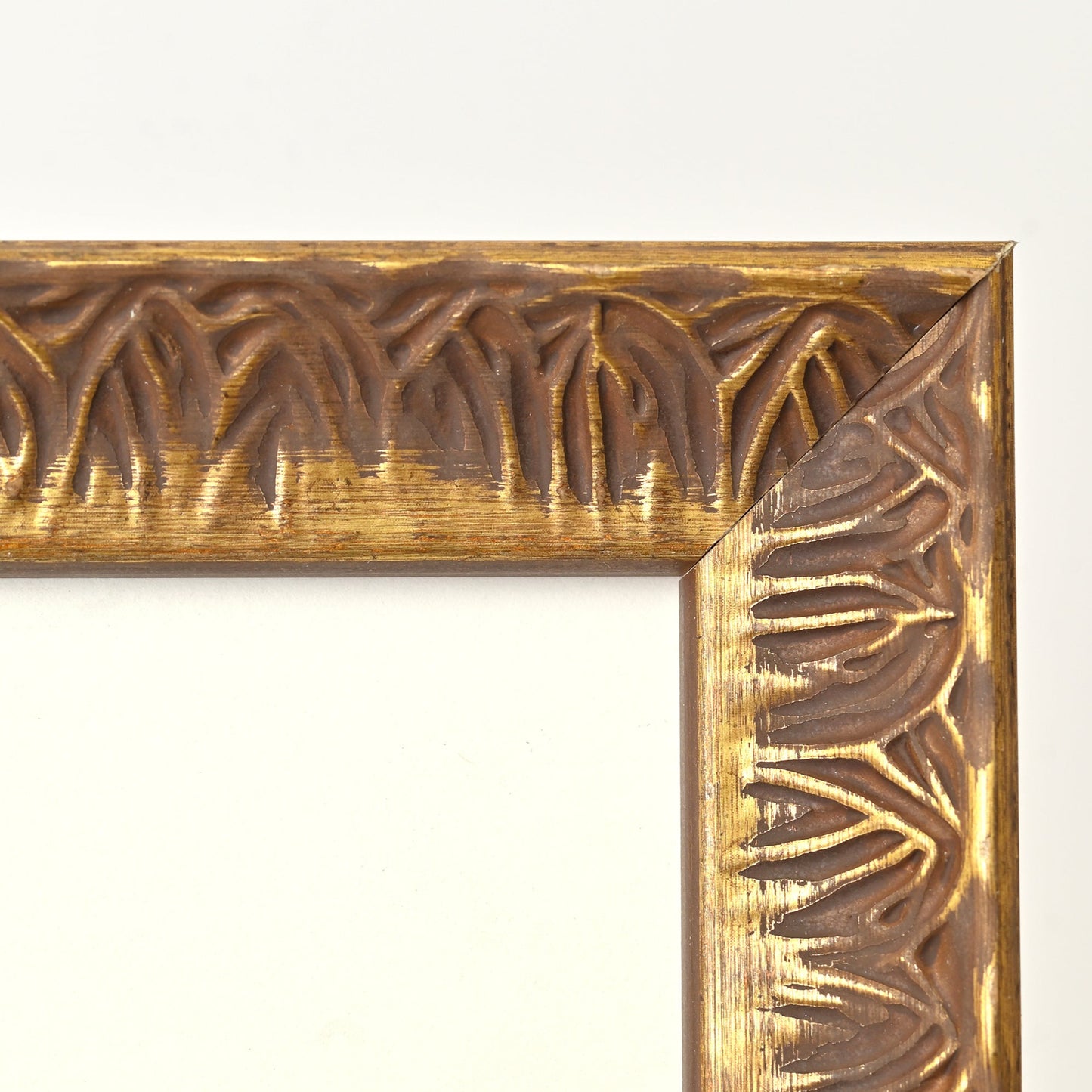 Ornate Gothic Patterned Frame With Distressed Gold Finish On Scoop Profile