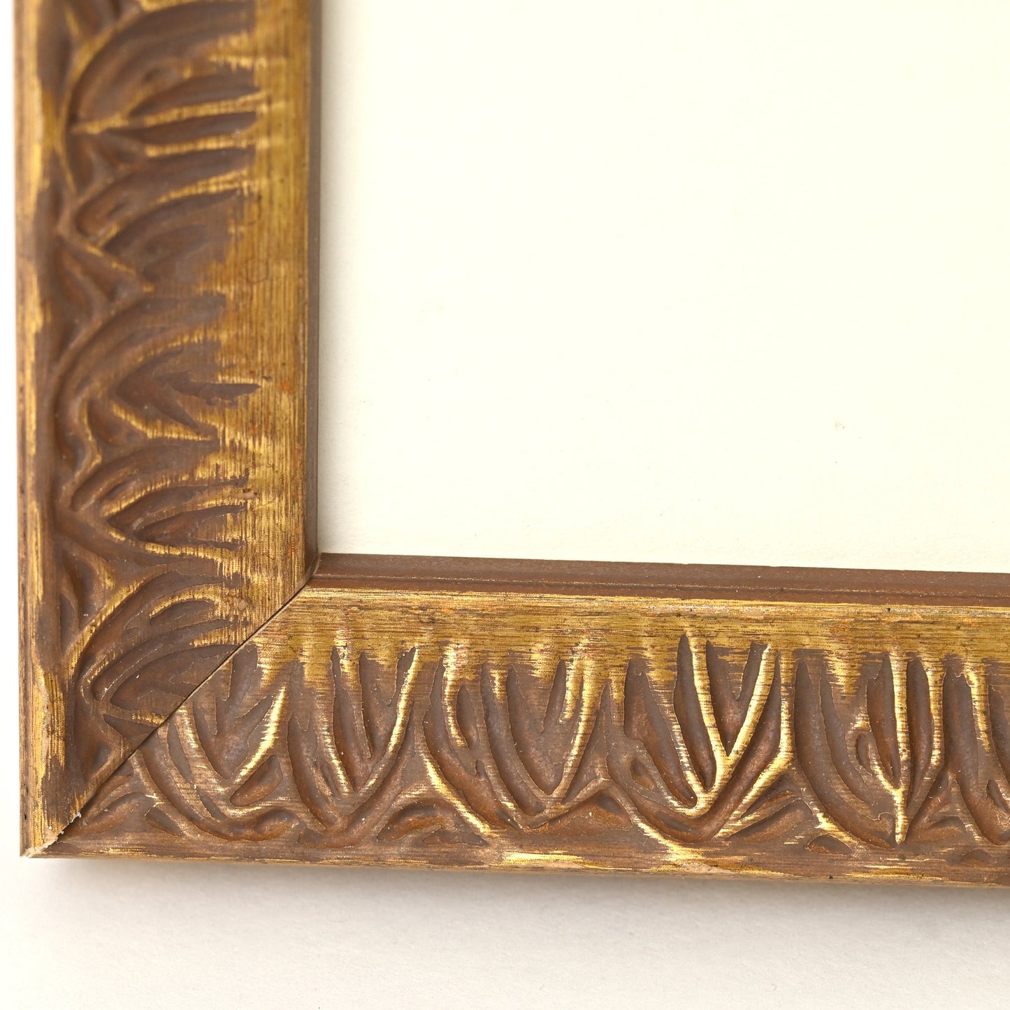 Ornate Gothic Patterned Frame With Distressed Gold Finish On Scoop Profile