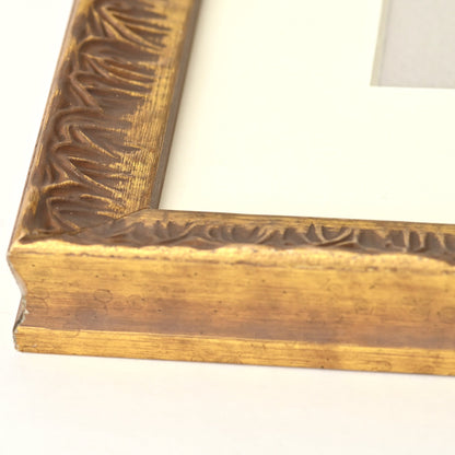 Ornate Gothic Patterned Frame With Distressed Gold Finish On Scoop Profile