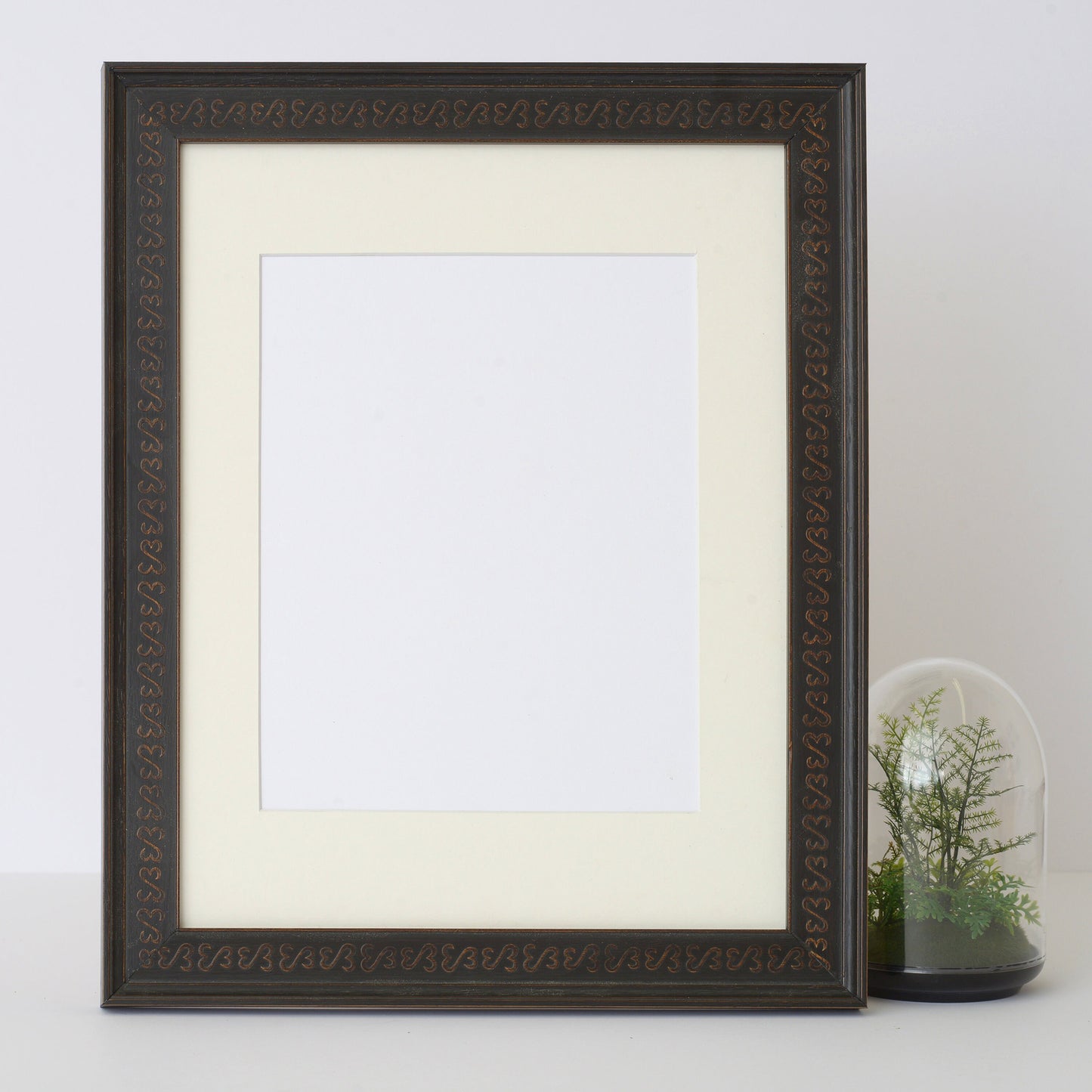 Antique Ebony Stain Frame With Embossed Open Hearts Design