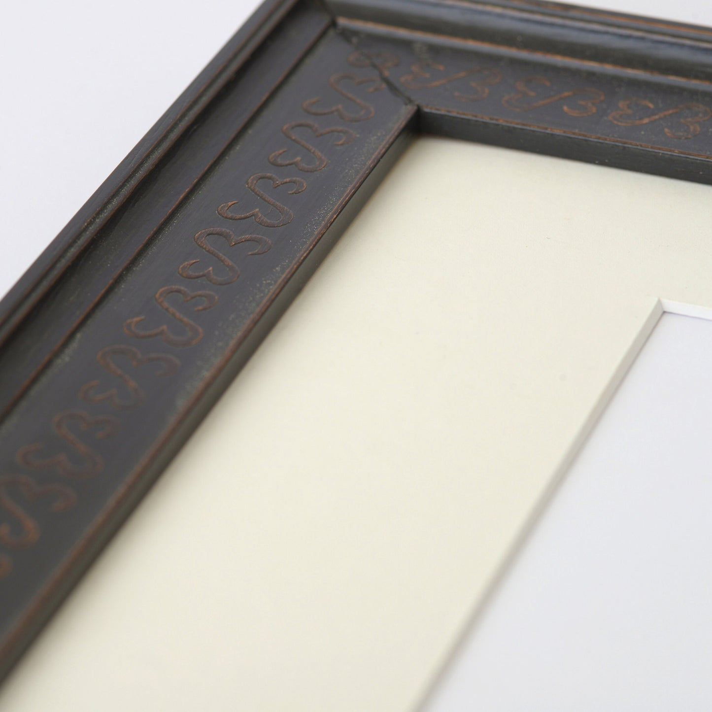 Antique Ebony Stain Frame With Embossed Open Hearts Design