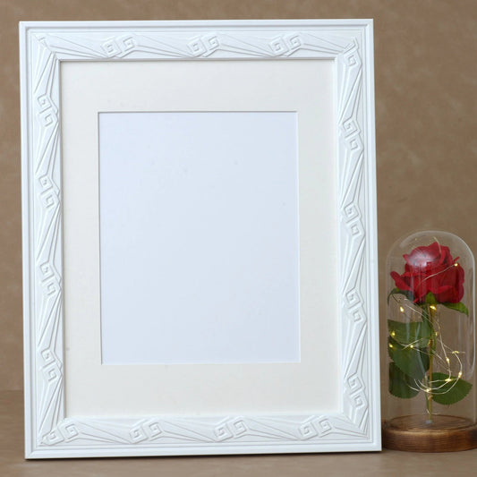 White Gloss Frame With Nouveau Rose Bud Design