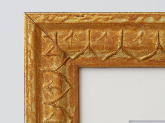 Gold With Primitive Arrow Pattern.  Distressed with White Rub