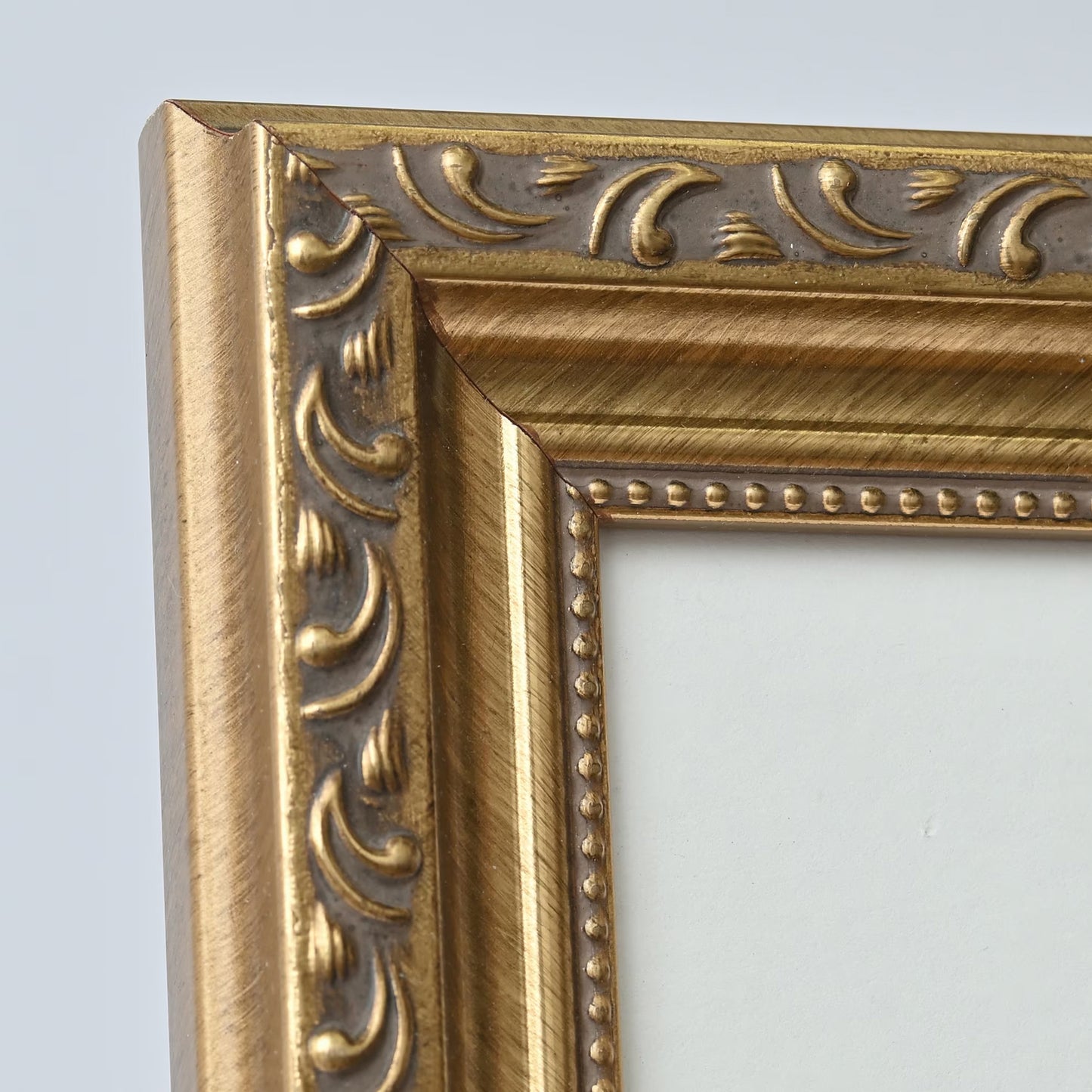 Elegant Vintage Brushed Gold Frame with Beaded Accents