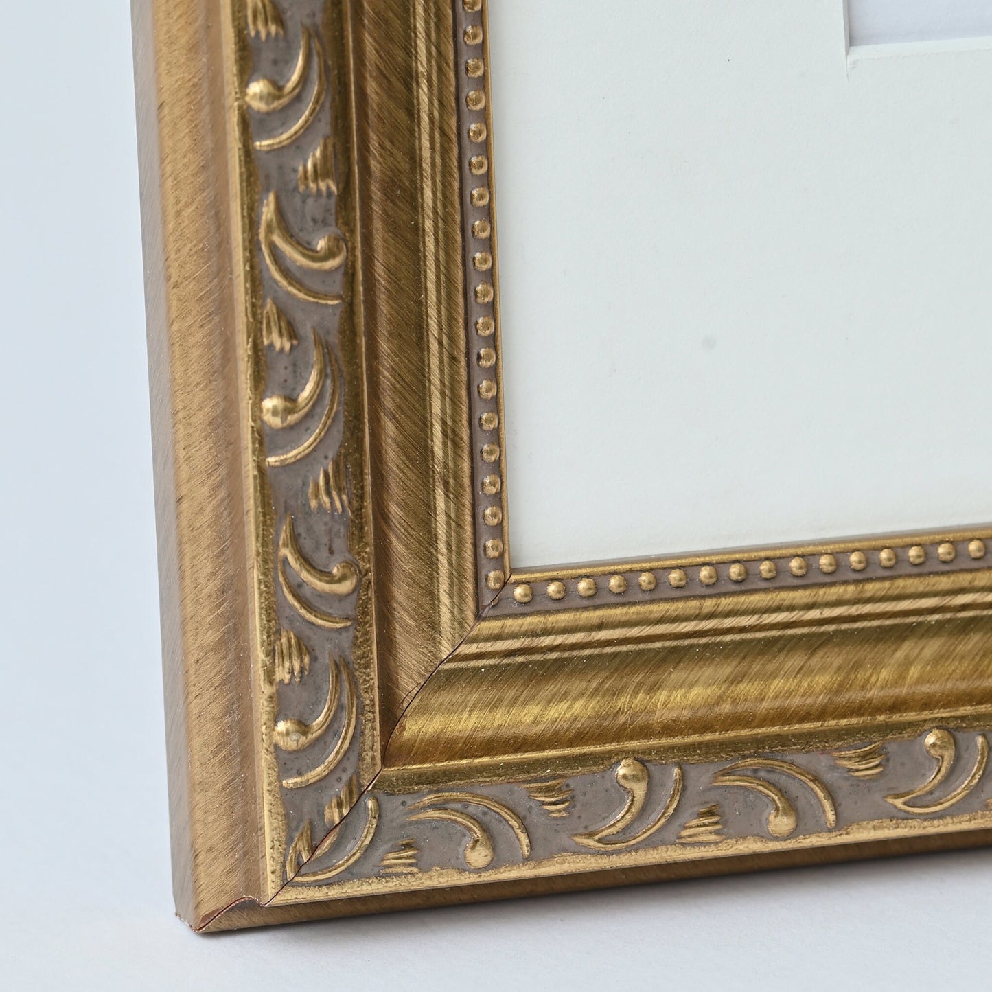 Elegant Vintage Brushed Gold Frame with Beaded Accents