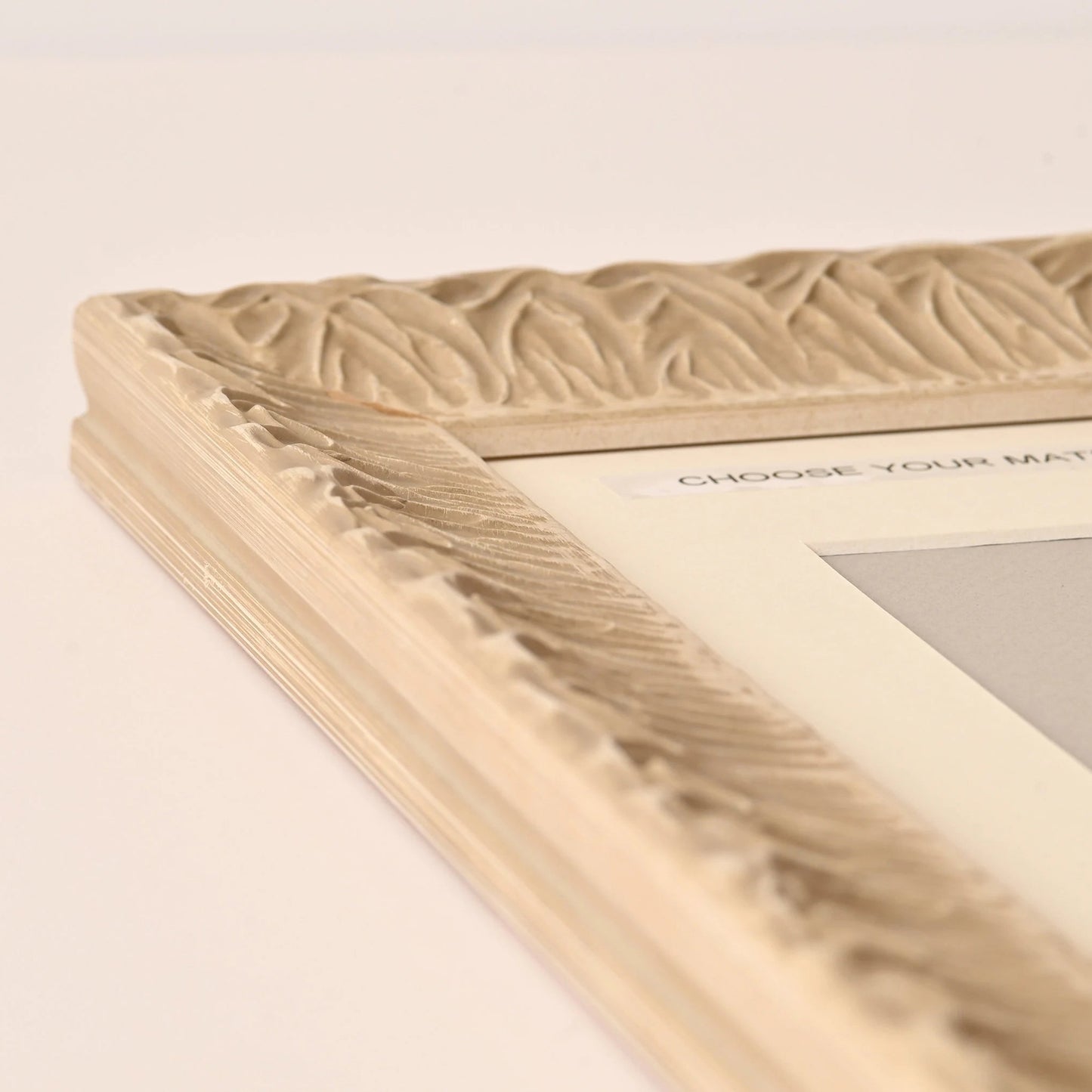 Raised Ornate Patterned Frame With Sand Beige Finish On Scooped Profile