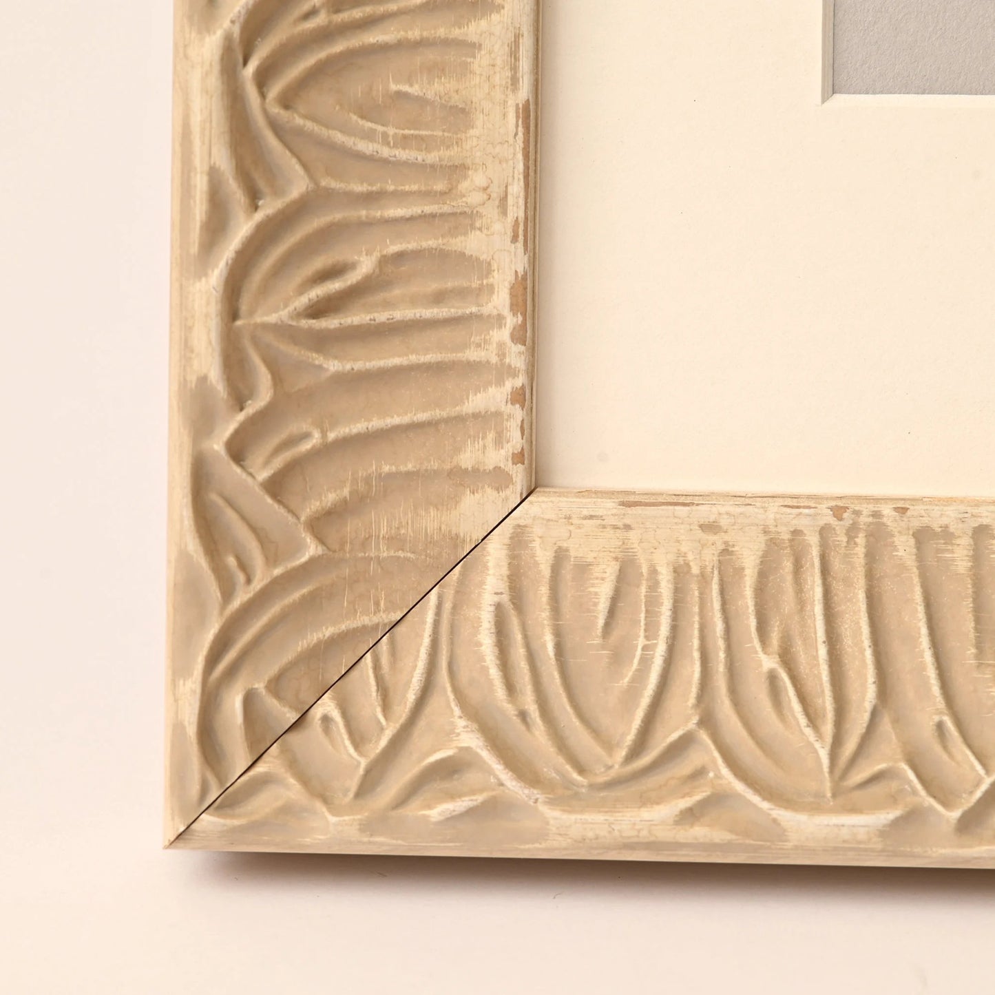 Raised Ornate Patterned Frame With Sand Beige Finish On Scooped Profile