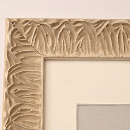 Raised Ornate Patterned Frame With Sand Beige Finish On Scooped Profile