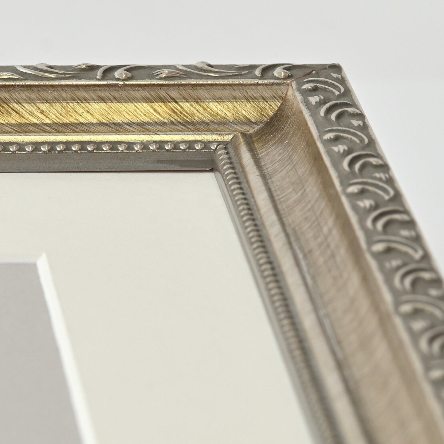 Elegant Vintage Brushed SilverFrame with Beaded Accents