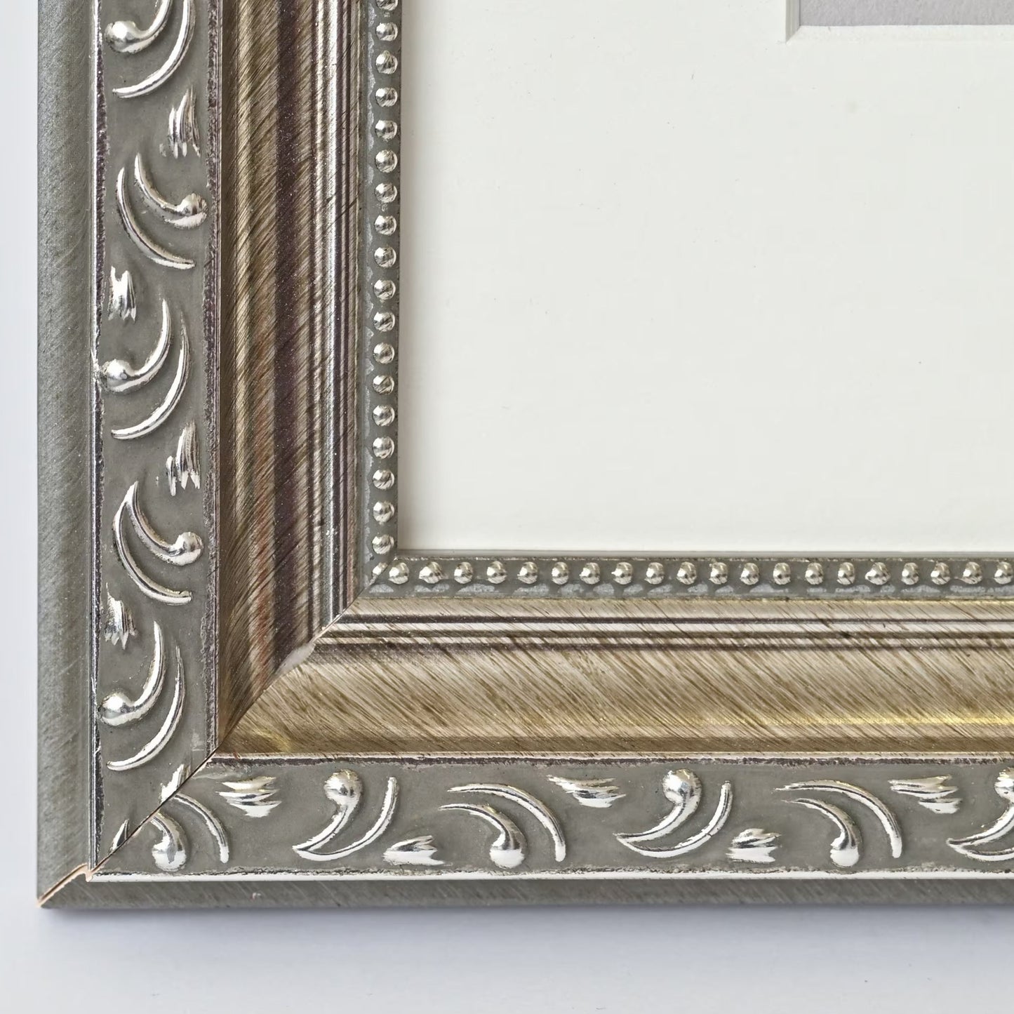 Elegant Vintage Brushed SilverFrame with Beaded Accents