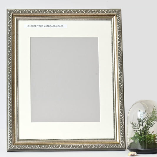 Elegant Vintage Brushed SilverFrame with Beaded Accents