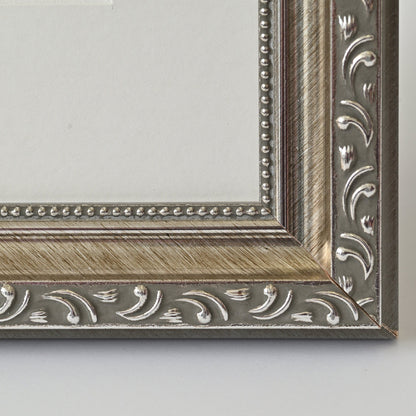 Elegant Vintage Brushed SilverFrame with Beaded Accents