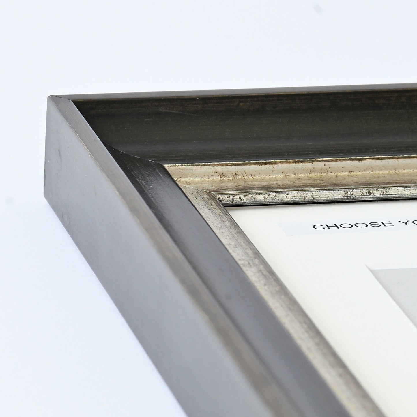 Distressed Black Wash Frame With Silver Lip On Scoop Profile