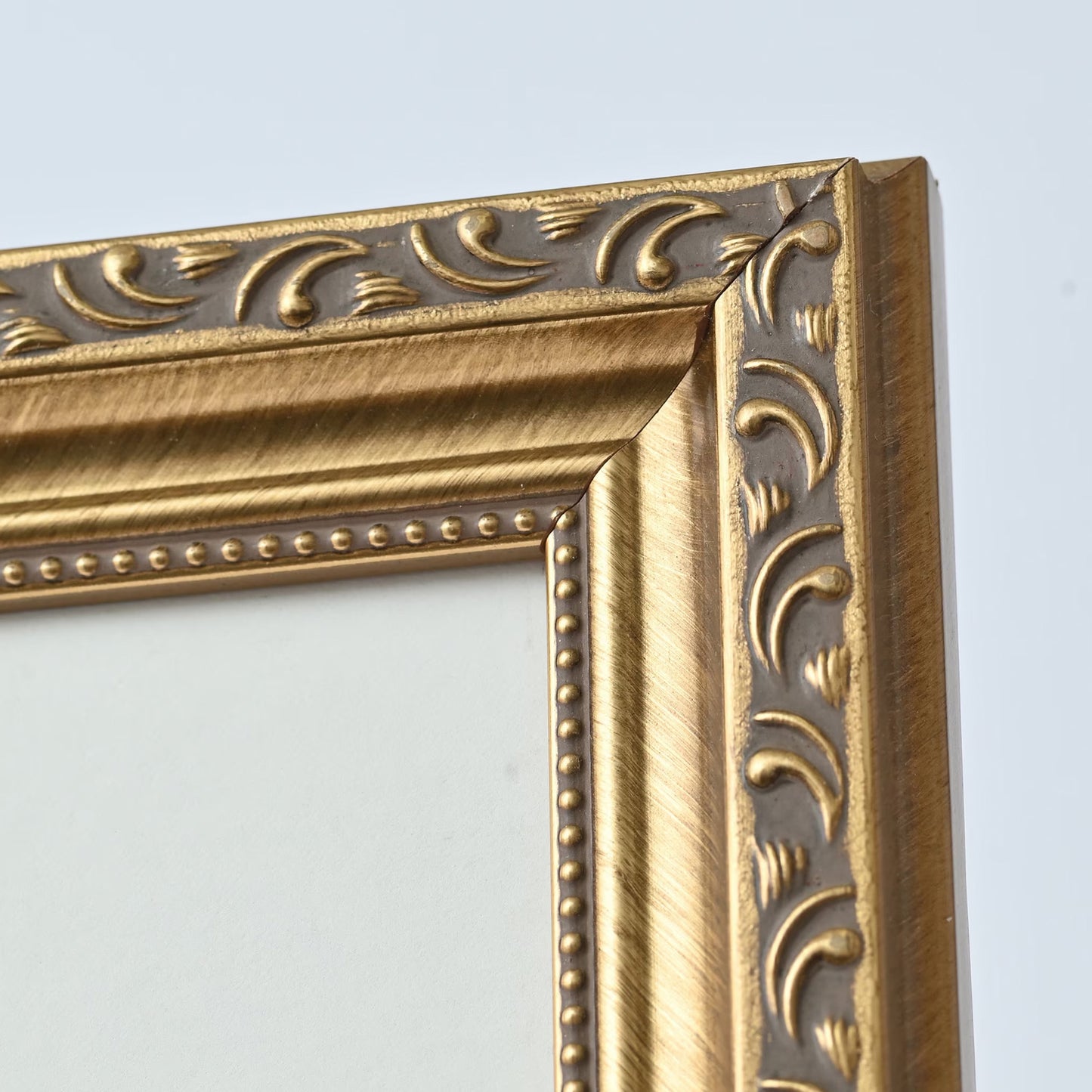 Elegant Vintage Brushed Gold Frame with Beaded Accents