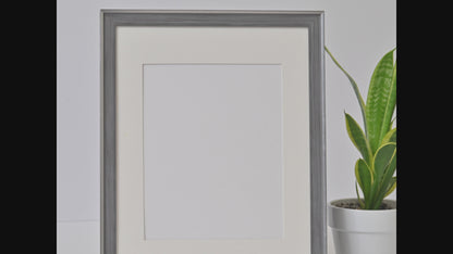 Grey Wood Frame with Raised Silver Trim and Black Edge