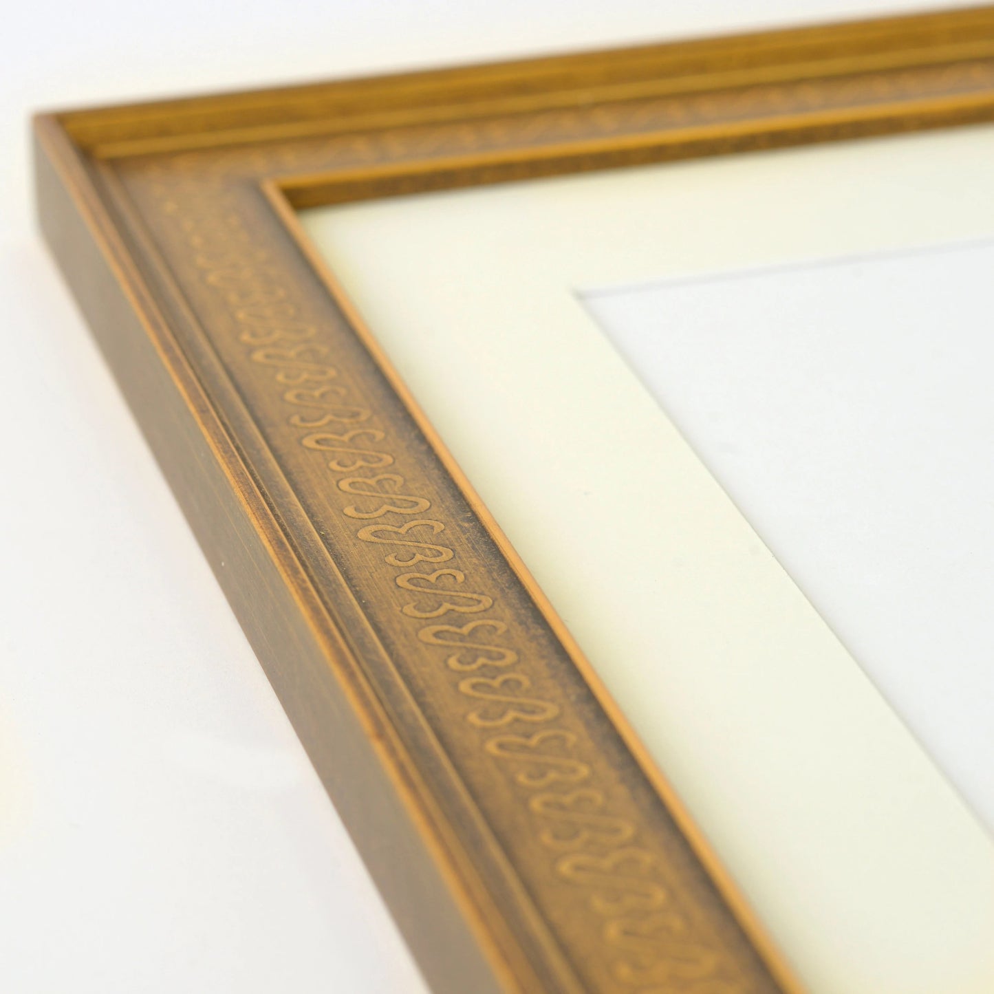 Antiqued Gold Frame With Open-Heart Embossed Pattern